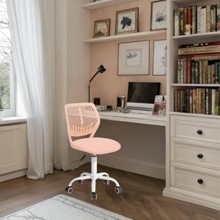 FurnitureR Teenage, Height Adjustable Armless Task, Colourful Study for Home and Computer, Ergonomic & Swivel Office, 40,5 x 44 x 87 cm, Rosa, Metall, 44 x 40 x 87 cm – Bild 1