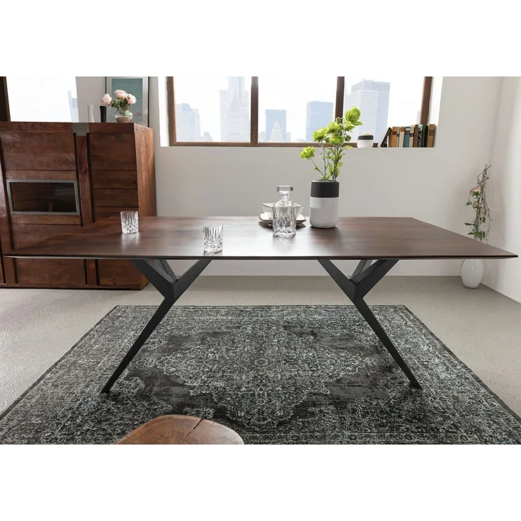 Esstisch Akazie 160x90x76 braun lackiert Beine anthrazit glänzend SWISS EDGE #13 – Bild 3