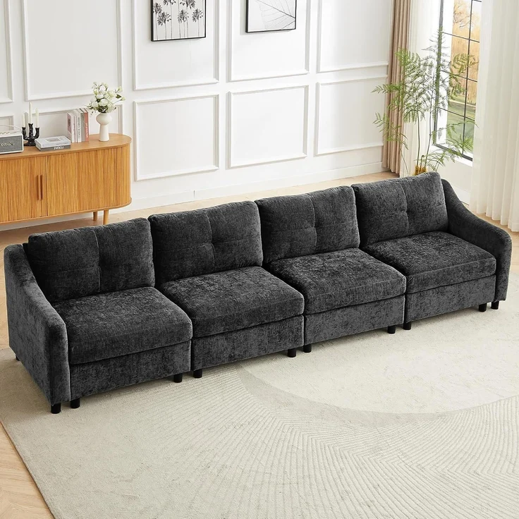 Ecksofa Schlaffunktion Kordsofa L Form 251cm Grau 4 Sitze – Bild 3