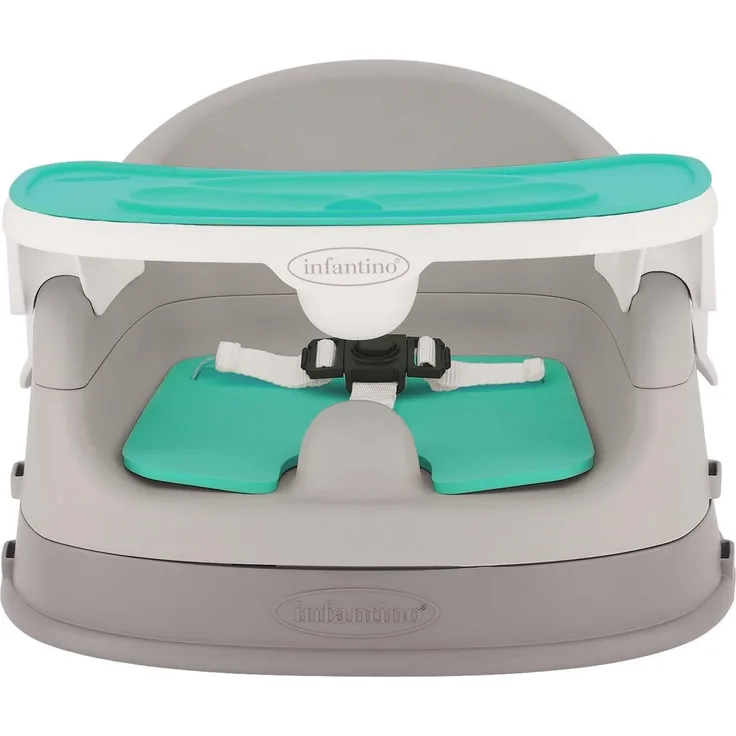 Infantino Grow-With-Me 4-in-1 Babystuhl – mitwachsend, platzsparendes Boostersitz Design, nutzbar als Sitzerhöhung für Babys ab 4 Monaten oder als Kinderstuhl ab 3 Jahren, türkis