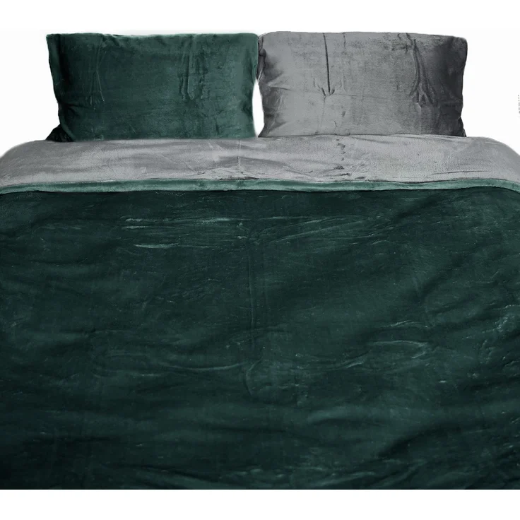 Moderne Plüschbettwäsche mit Reißverschluss - einfarbig, wendbar & warmhaltend Grün 200x200cm + 2x 80x80cm Kissenbezug – Bild 1