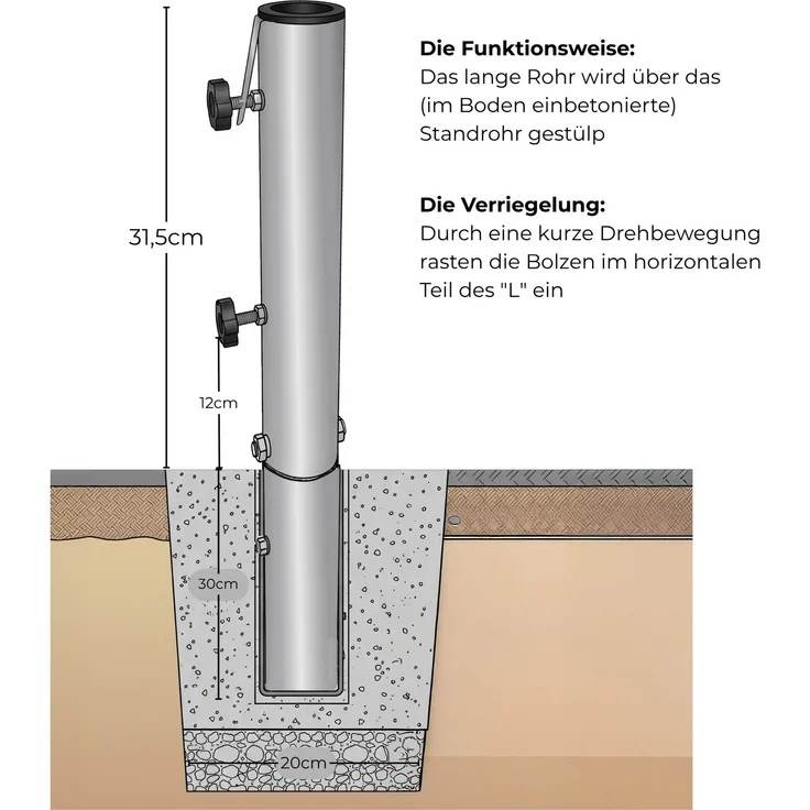 osoltus Bodenhülse Edelstahl Sonnenschirm Wäschespinne Ø 63mm – Bild 4