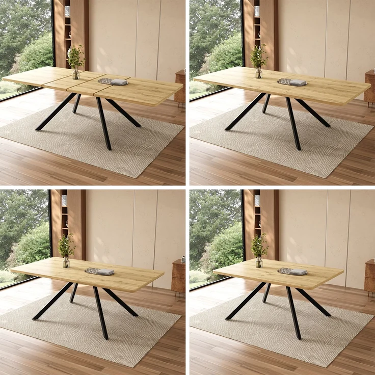 Merax Ausziehbarer Esstisch mit 3 Längen, 160/200/240*90 cm, geeignet für 6-10 Personen, rechte Form, Metallbeine, einfacher Stil, Tisch für Esszimmer, Küche, Eichenfarbe – Bild 2