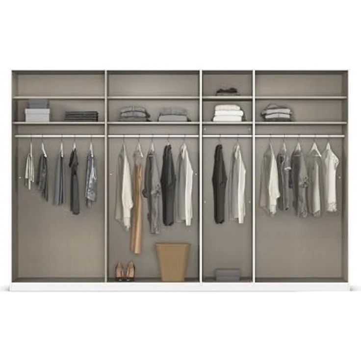 Rauch Möbel Alabama, Kleiderschrank für Schlafzimmer, Kinderzimmer, Wohnzimmer, Garderobe, Flur, 7-türig, Spiegel, mit Zubehör Basic, Farbe Grau metallic, Schwarz, Breite 315 cm – Bild 6