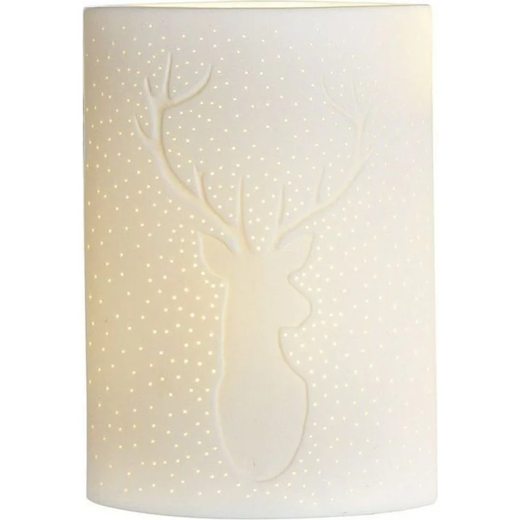 GILDE Tischleuchte Porzellan Lampe Ellipse Hirsch weiß 26cm – Bild 5