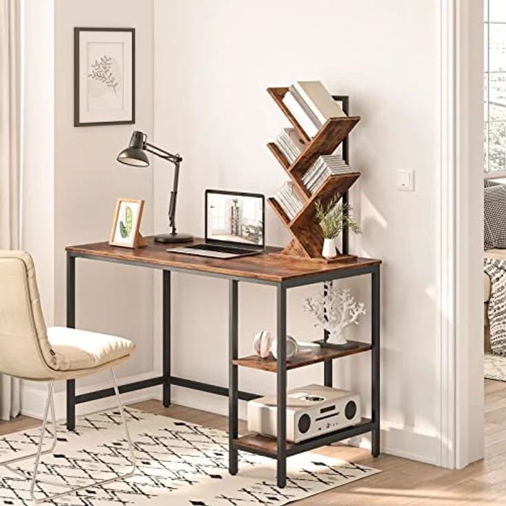 HOOBRO Bücherregal, Standregal mit 4 Ebenen, Holz DVD Regal, in Baumform, Metallgestell, für Wohnzimmer, Arbeitszimmer, Kinderzimmer, Vintagebraun EBF04SJ01G1 – Bild 3