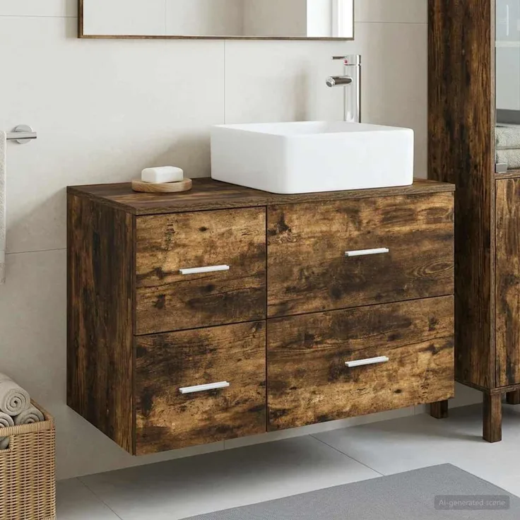 vidaXL Badezimmerschrank-Set 2 stk. Geräucherte Eiche 3403964