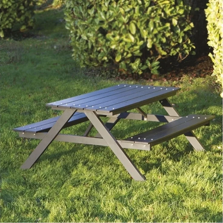 Kindertisch-/Bank-Set A-Modell schwarz nonwood und alu. Gestell HORTUS (801-093)