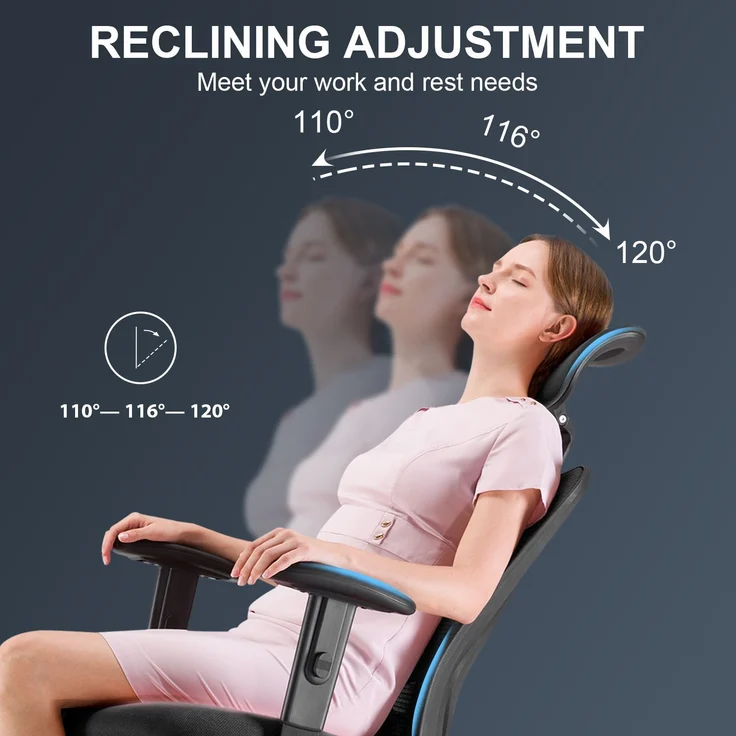 SIHOO Ergonomischer Schreibtischstuhl, Drehstuhl hat Verstellbarer Lordosenstütze, Kopfstütze und Armlehne, Höhenverstellung und Wippfunktion, Rückenschonend, Bürostuhl bis 150kg/330LB Belastbar – Bild 13