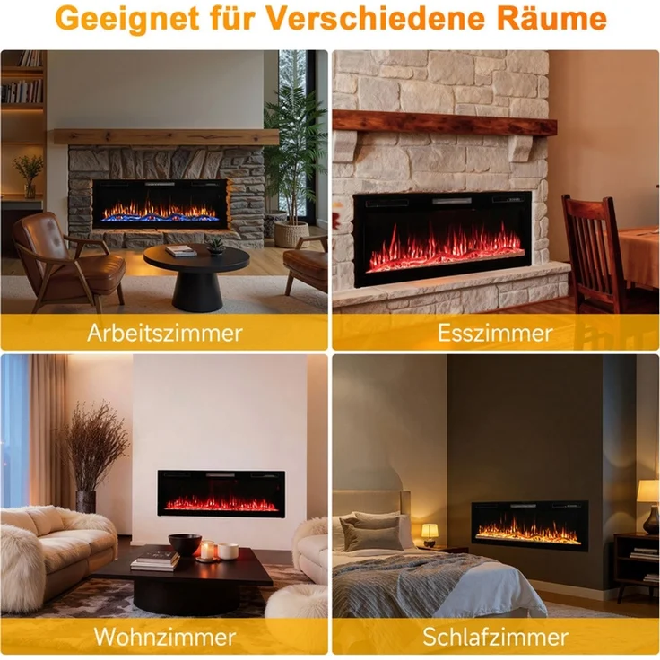 HOMAVO Elektrokamin mit 1000W/2000W Heizung, 12 3D-Flammenfarben, 36" - Stand, Einbaukamin / 50" - Wand, Einbaukamin, App-Steuerung(50") – Bild 8