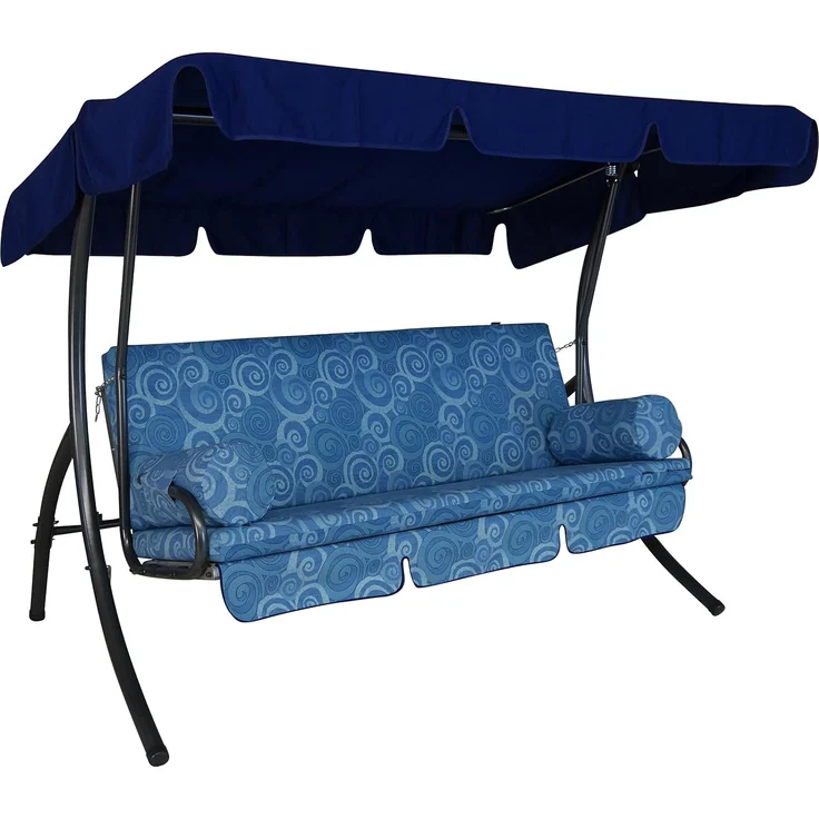 Angerer Freizeitmöbel GmbH Hollywoodschaukel Trend - Gartenschaukel Made in Germany - Schaukel zum Sitzen, Liegen und Entspannen - inklusive Bett-Funktion - einfache Montage (Grau-Blau Geblümt)