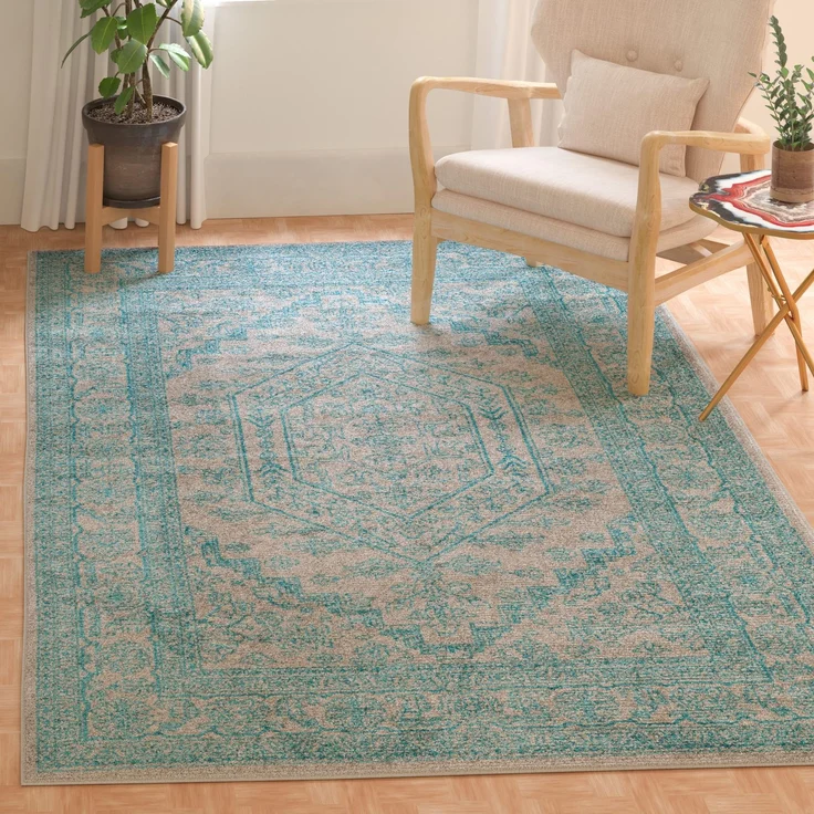 SAFAVIEH Traditionell Teppich für Wohnzimmer, Esszimmer, Schlafzimmer - Adirondack Collection, Kurzer Flor, Hellgrau und Blaugrün, 91 X 152 cm