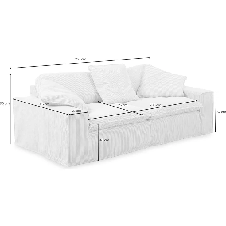 KAWOLA Sofa NETTA 4-Sitzer Bezug abziehbar Cord grau 90 x 116 x 258 cm – Bild 8