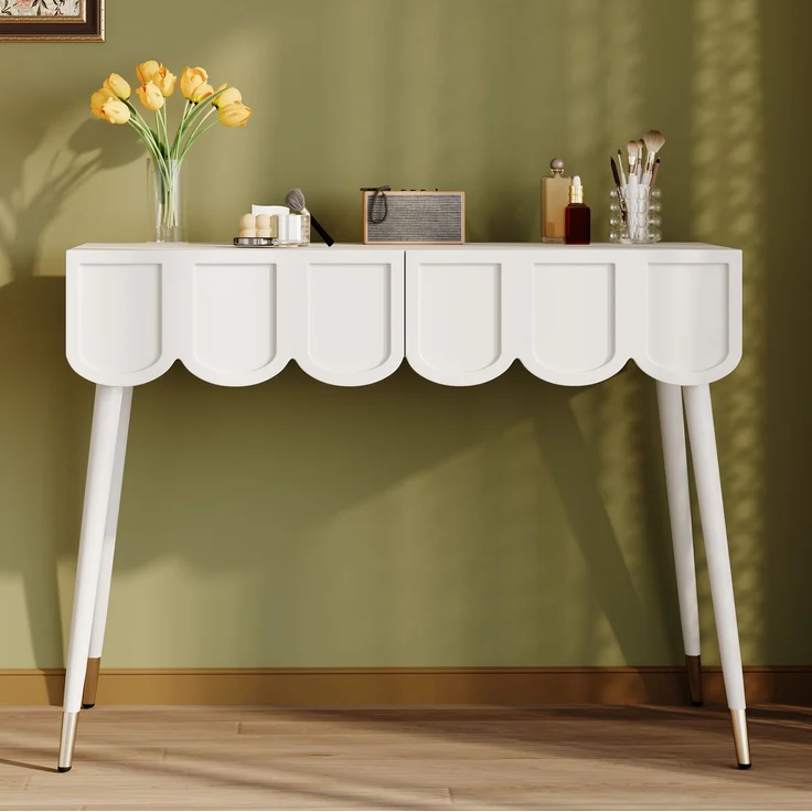 Schminktisch mit 2 Schubladen und Metallfüßen, 100x40x76 cm, Weiß – Bild 4
