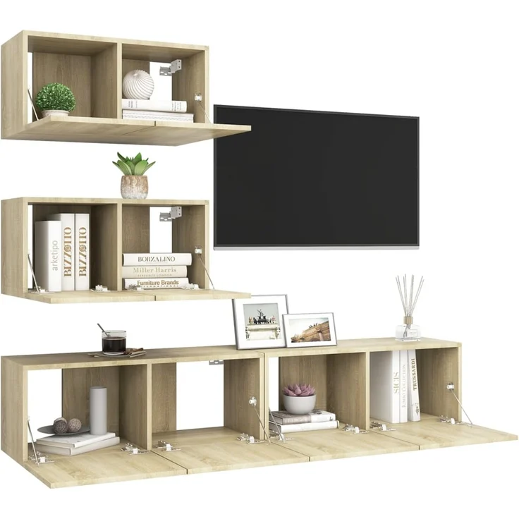 4-tlg. TV-Schrank, TV Board Sonoma-Eiche Holzwerkstoff – Bild 5