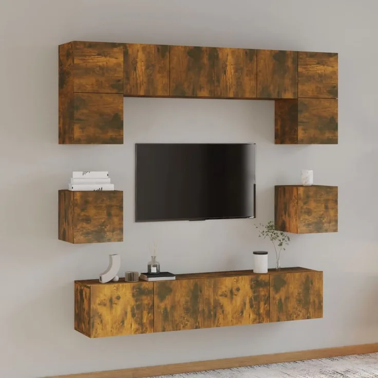 8-tlg. TV-Schrank, Lowboard TV Set Räuchereiche Holzwerkstoff