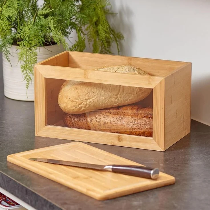 mDesign Brotkasten Brotbox Brotkorb Deckel Schneidebrett Sichtfenster Holz Braun – Bild 4