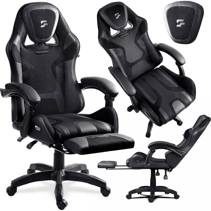 Sofotel Gaming Stuhl - Ergonomischer Bürostuhl mit Fußstütze für Gamer - Verstellbarer Schreibtischstuhl für Home-Office und Gaming-Zimmer - 120 kg - Schwarz