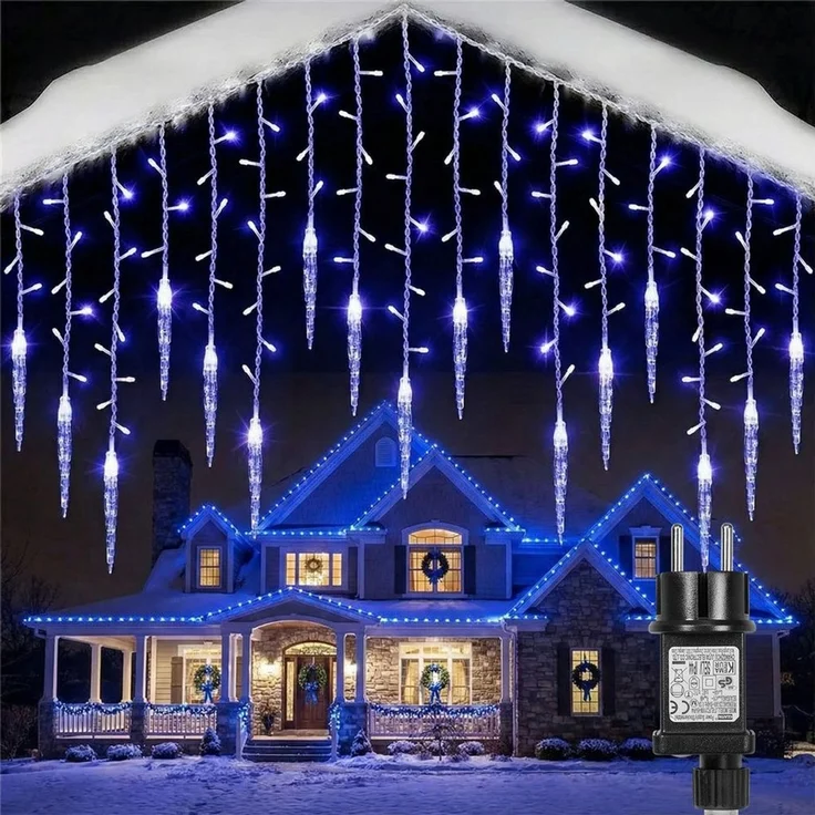 SERBASIC Lichterkette LED Eisregen Lichtervorhang, Timer, 8 Modi, Anschließbar, 31V, Lichtervorhang für Weihnachten Außen Terrasse – Bild 1