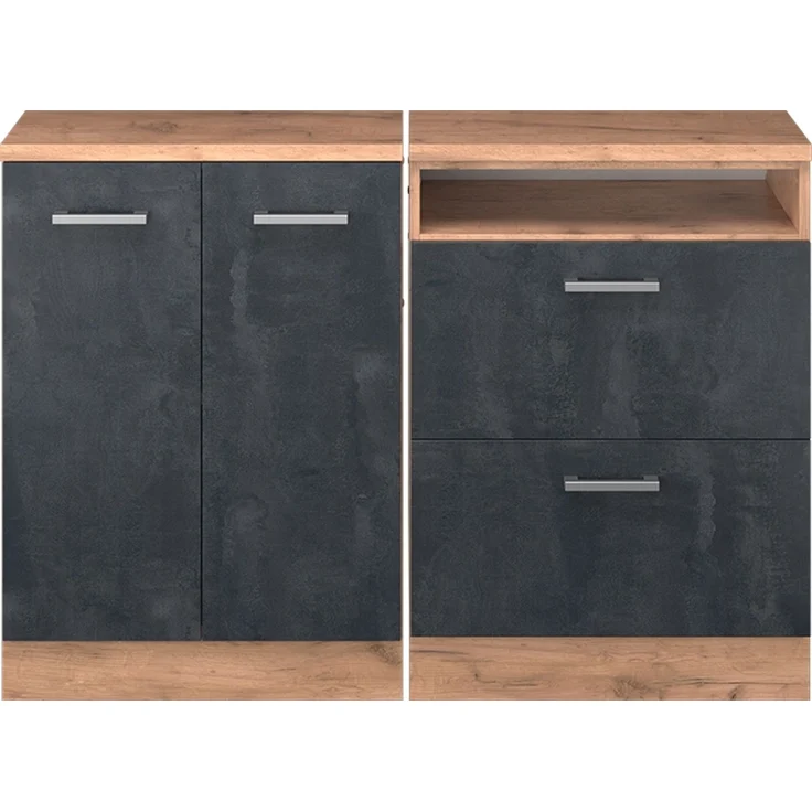 Küchenschrank für Dachschrägen R-Line Schwarz Beton 120 cm 2er Set Schrankkorpuss 60 cm Tiefe Vicco – Bild 3