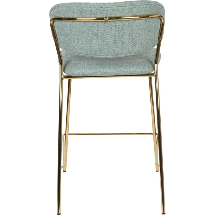 Barhocker Jolien im 2er-Set mit Rückenlehne und Fußstütze, Grün, Stoffbezug, goldfarbenes Metallgestell, 48x54x89 cm – Bild 5