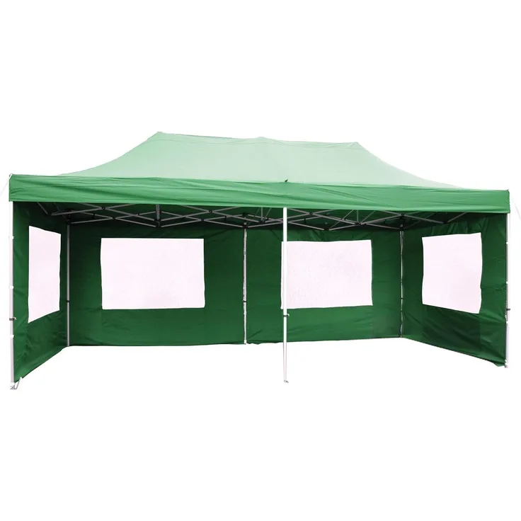 Nexos Falt-Pavillon Partyzelt mit Seitenteilen solide Ausführung für Garten Terrasse Feier Markt als Unterstand Plane wasserdichtes Dach 270 m² 3x6 m grün Faltpavillon