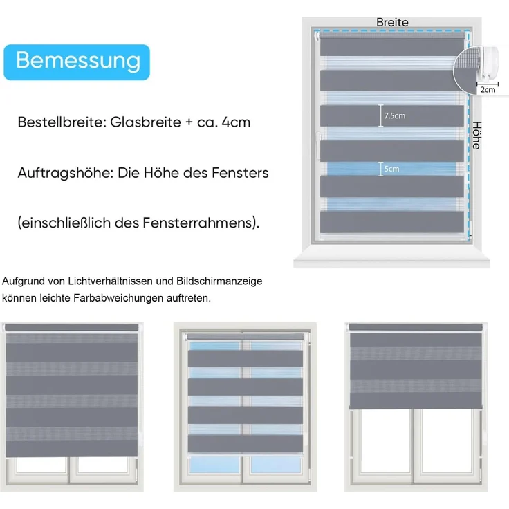 Sekey Doppelrollo Klemmfix ohne Bohren für Fenster, Doppelrollo 110 cm breit, Duo Rollo Jalousie Sonnenschutz, 110x130 cm, Grau – Bild 5