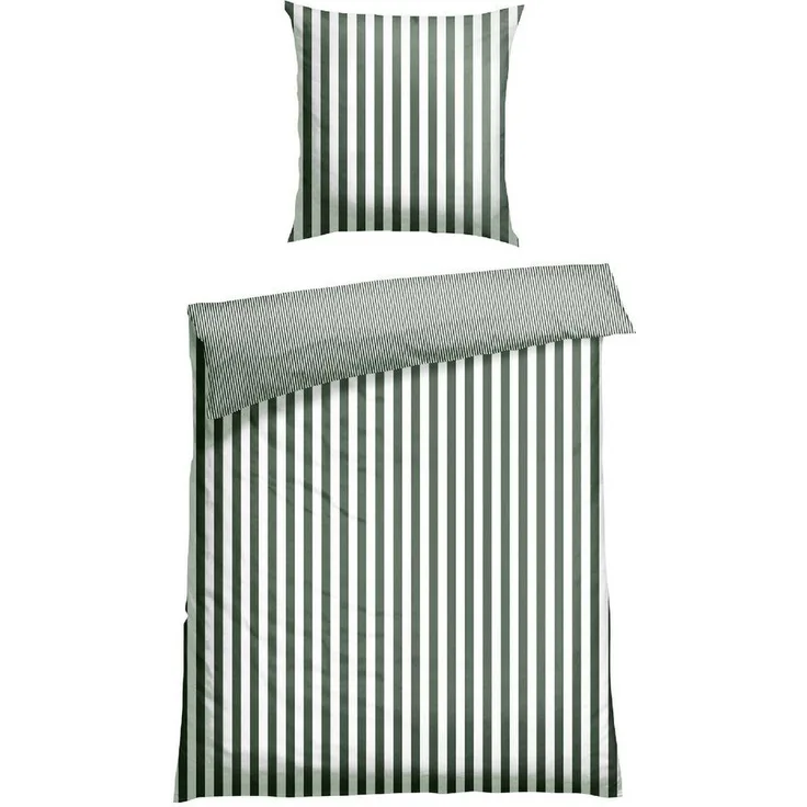 Schiesser Renforcé Wendebettwäsche Set Marie in kuschelweicher Baumwoll-Qualität, Farbe:Grün und Weiß, Größe:135x200 cm