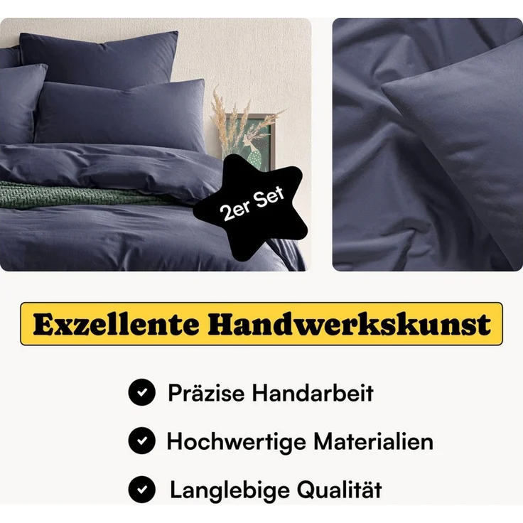 Seralino Bettwäsche Set, Perkal, 2 teilig, 100% Bio Baumwolle, ab gr. 135x200, Perkal, besonders weich & atmungsaktiv, BCI zertifiziert, mit Reißverschluss – Bild 2