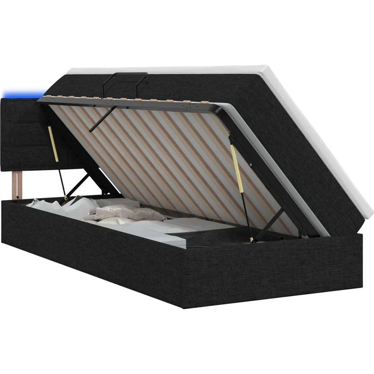 vidaXL LED-Speicherbett mit Matratze Schwarz 90 x 190 cm Stoff 3458969 – Bild 2