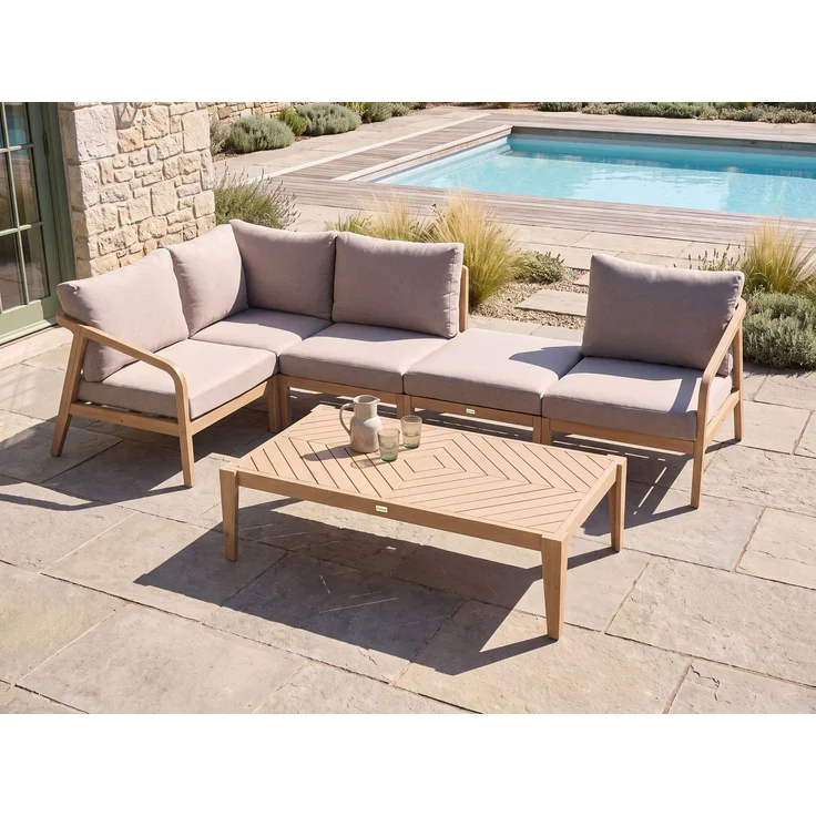 Garten Ecksofa mit Tisch 5-Sitzer RIVELLO modular Akazienholz Hellbraun – Bild 3