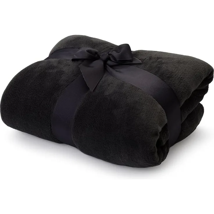 LUMALAND Kuscheldecke mit Ärmeln aus weichem Coral Fleece - Handytasche & Fußtasche - 150x180 cm - Schwarz