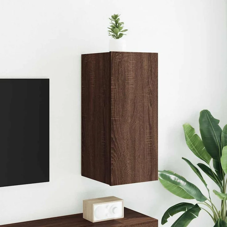 TV-Wandschrank, Fernsehschrank mit LED-Leuchten Braun Eichen-Optik 30,5 x 35 x 70 cm – Bild 1