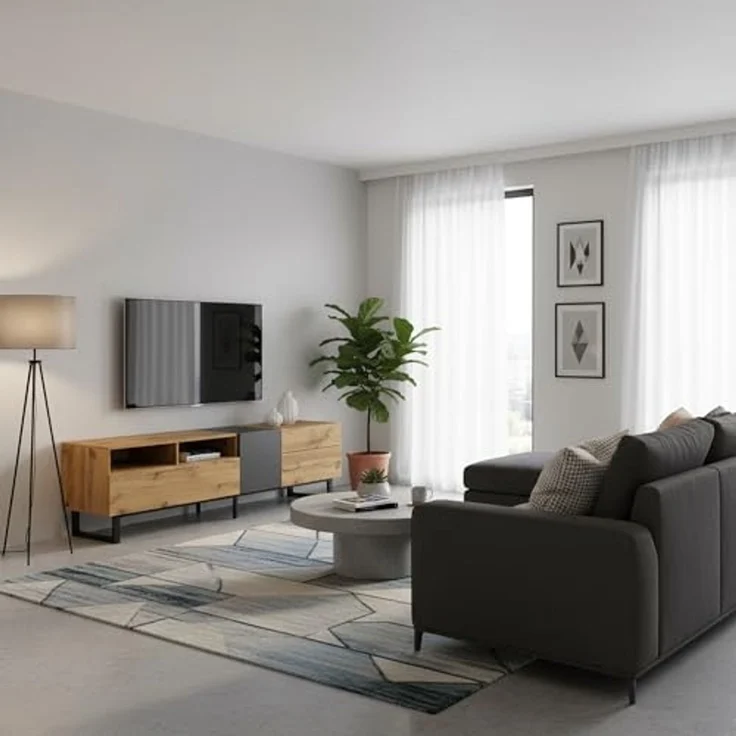 FurnitureR Farbblock-TV-Lowboard ohne Griffe, modernes Lowboard mit Flügeltüren & Stauraumfächern für Wohnzimmer & Medienbereich – Bild 3