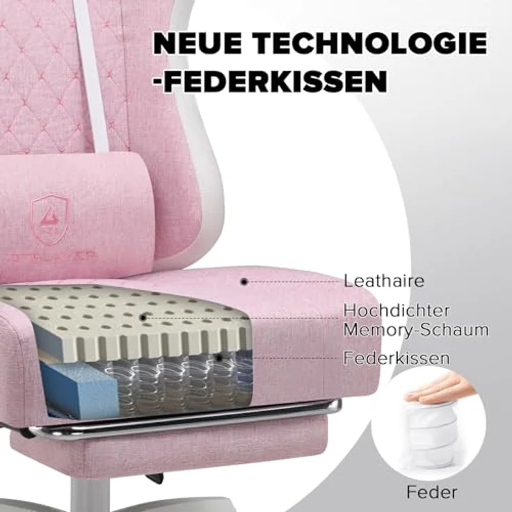 GTPLAYER Gaming-Stuhl Ergonomischer Gaming Sessel Schreibtischstuhl mit Stoffoberfläche (Pacekung), Federsitzkissen mit Fußstütze – Bild 6