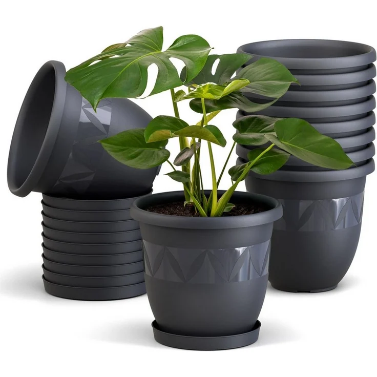 Plastard Pflanzkübel 3er, 5er, 10er Sets, Blumentopf mit passenden Untersetzer 15 - 40 cm (10 St, Blumenkübel ist Witterungs-, frost- und UV-beständig) – Bild 1