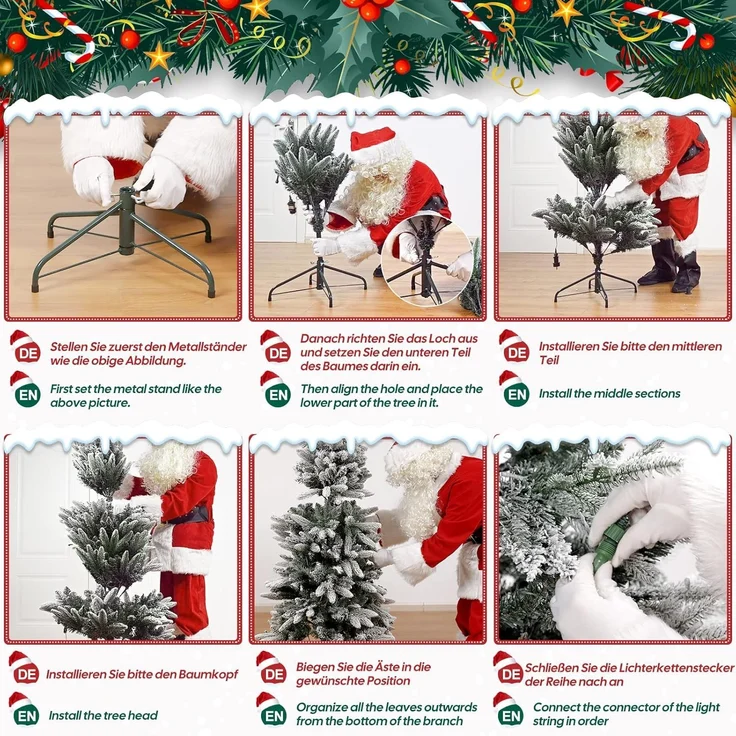 Yorbay Künstlicher Weihnachtsbaum Künstlicher Slim Tannenbaum aus PE und PVC, mit LED Beleuchtung, 180 / 210 cm auswählbar, mit Ständer, Schneeflocken, Schlankes Design, Weihnachtsbaum Christbaum für Weihnachten-Dekoration – Bild 7