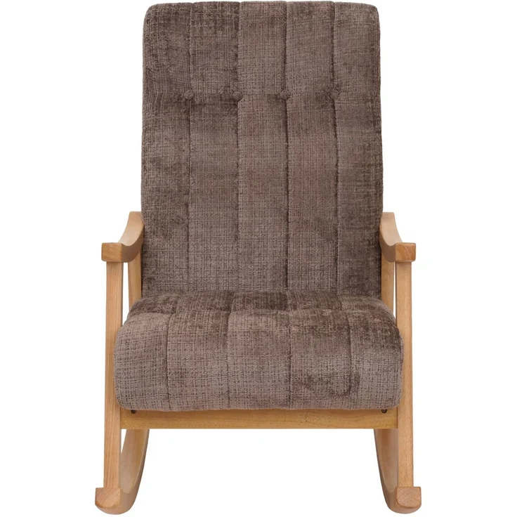 Schaukelstuhl HWC-K10, Relaxsessel, Holz FSC® Stoff/Textil Chenille (465g/m²) ~ braun, Gestell natur – Bild 7