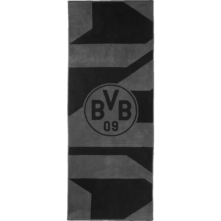 BVB Badetuch BVB Badetuch grau/schwarz 70x180 cm, Bio-Baumwolle (schwarzes BVB-Emblem, 1-St), BVB Badetuch mit Schlaufe – Bild 1