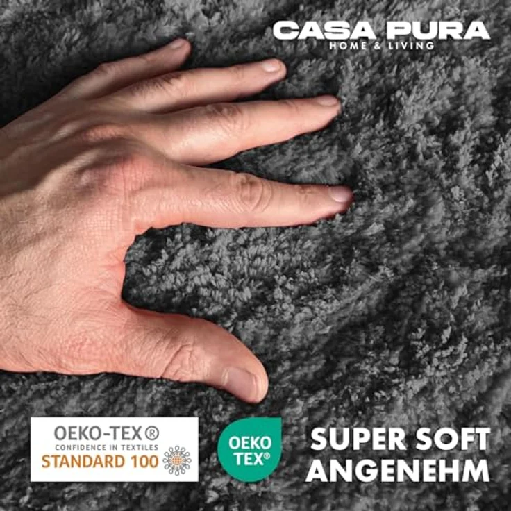 casa pura Badematte grau, weicher Badezimmerteppich in Shaggy Optik, rutschfest und waschbar, 70x120 cm, Sky Soft – Bild 2