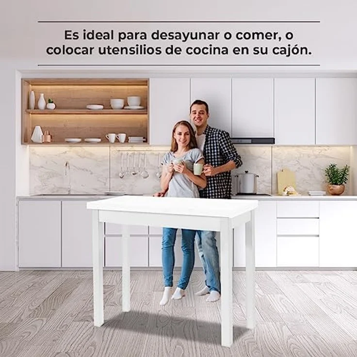 ASTIMESA Küchentisch ohne Schublade und Platte aus laminiertem Holz, weiß, 80 x 40 cm bis 80 x 80 cm – Bild 5