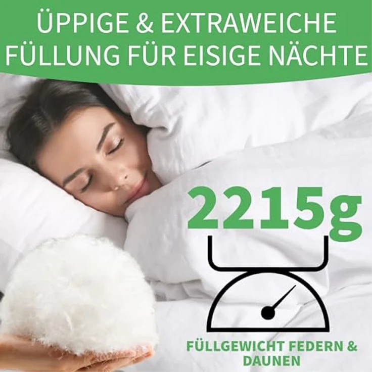 Welldora Komfort Bettdecke 155x220 Winter | 100% Extraweiche Federn & Daunen | Fachärztlich geprüft, Oeko-Tex, Allergiker | Zertifiziert für Tierwohl | Dicke extrawarme Winterdecke Daunendecke – Bild 3