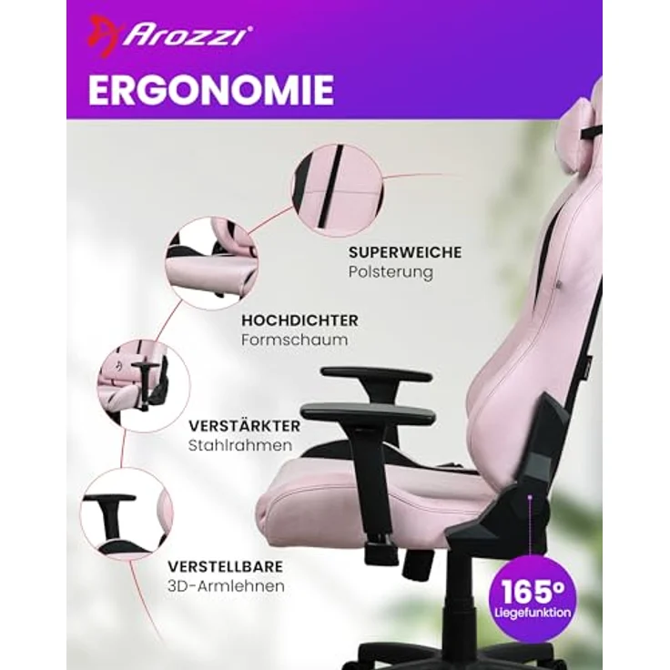 Arozzi Torretta Supersoft Bürostuhl, ergonomisch, bis 120 kg, mit 3D Armlehnen und verstellbarem Rückenlehne – Bild 3