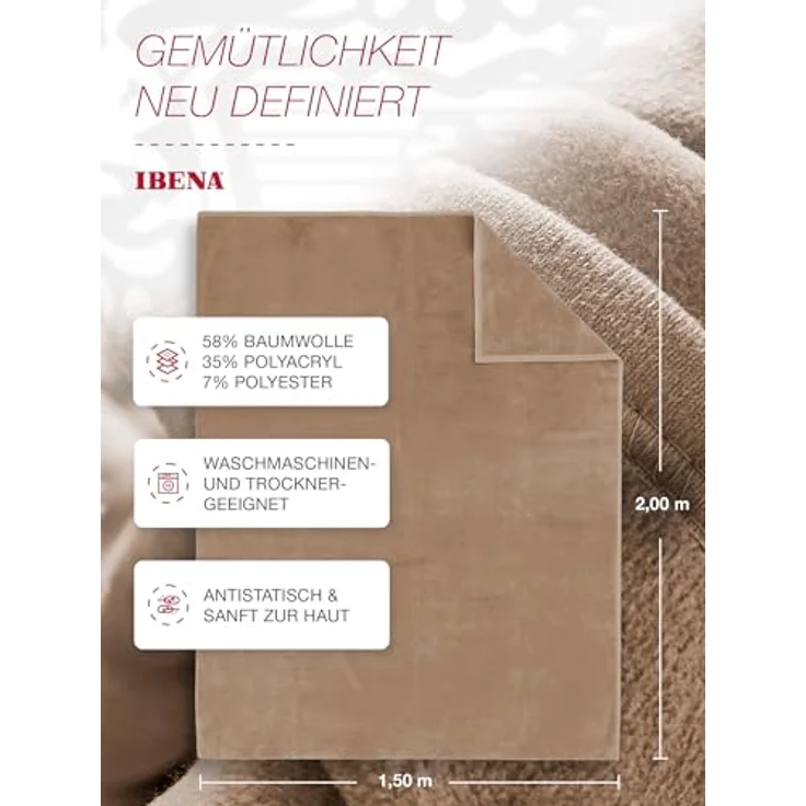IBENA 'Luxus', Baumwollmischgewebe braun, 150x200 cm – Bild 4