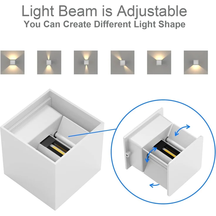 K-Bright 12W LED Wandleuchte Auf und ab Einstellbarer Lichtstrahl Außenwandleuchte 3000K Warmweiß Wandleuchten Innen IP65 Wasserdichte(Weiß) – Bild 3