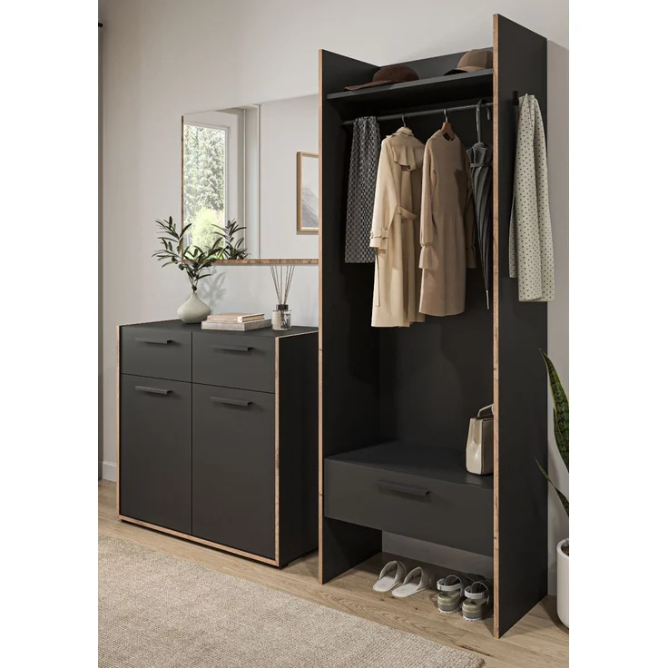 Garderobe Set 3-tlg. Salud in grau und Nox Eiche 180 x 189 cm – Bild 1