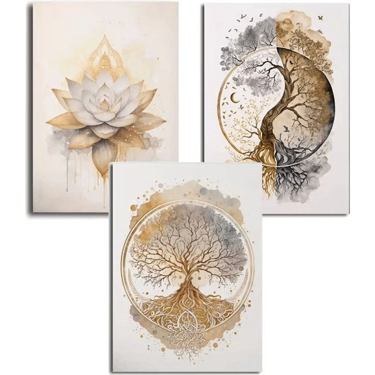 Zyronn Leinwandbild 3Pcs Lebensbaum Yin Yang Leinwand Bilder Malerei Poster Ohne Rahmen, (3 St), Wandbilder Wohnzimmer Schlafzimmer Badezimmer Wanddeko – Bild 1