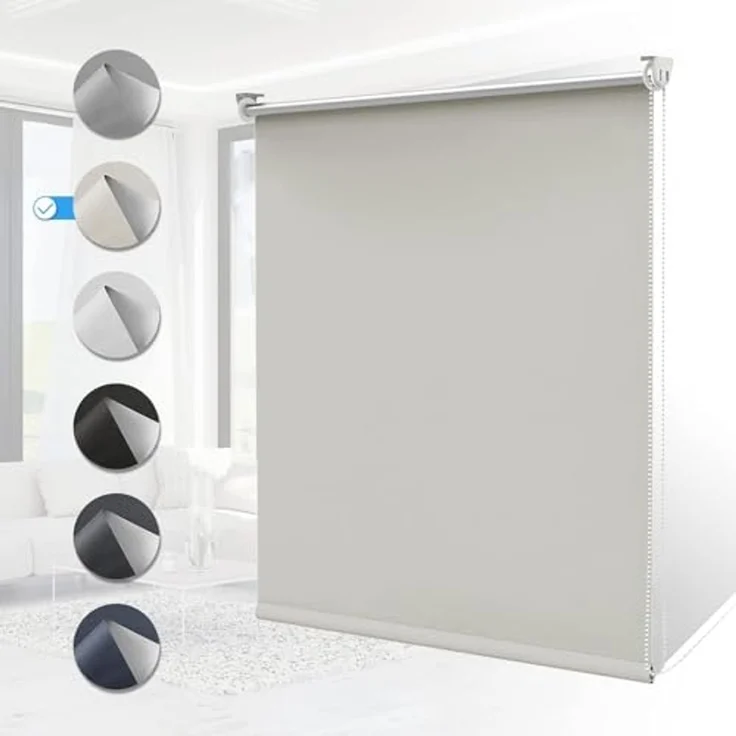 Homland Verdunkelungsrollo klemmfix Thermorollo ohne Bohren/mit Bohren Creme 75x170 cm (BxH), Hitzeschutz und Sichtschutz, Wandmontage & Deckenmontag Seitenzugrollo für Fenster und Tür – Bild 1
