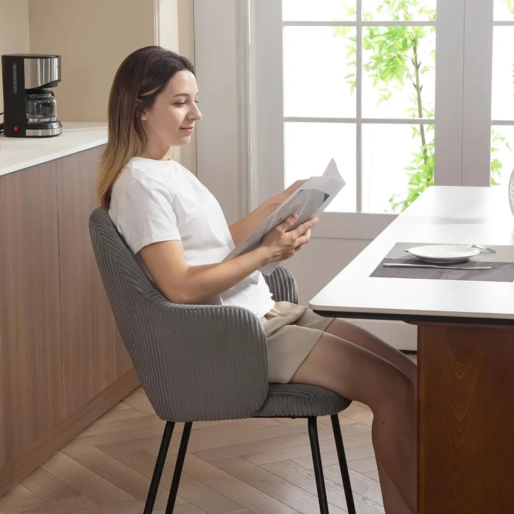 HOMCOM Esszimmerstuhl mit Armlehne, Rückenlehne, gepolsterte Sitzfäche, Stahlbeinen (Küchenstuhl, 1 St), bis 120 kg belastbar, für Küche, Esszimmer, Wohnzimmer, Grau – Bild 9