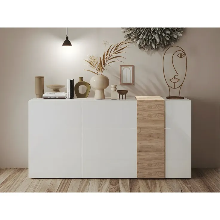 Vente-unique - CAYNO Sideboard Holz, Platte BeigeWeiß - B 38 cm x H 84,3 cm x L 180,5 cm